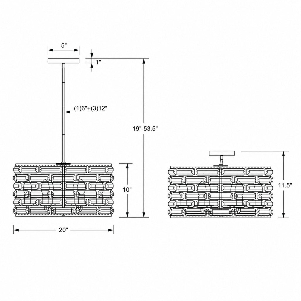 Crystorama Meridian 20'' Pendant - Product Dimensions