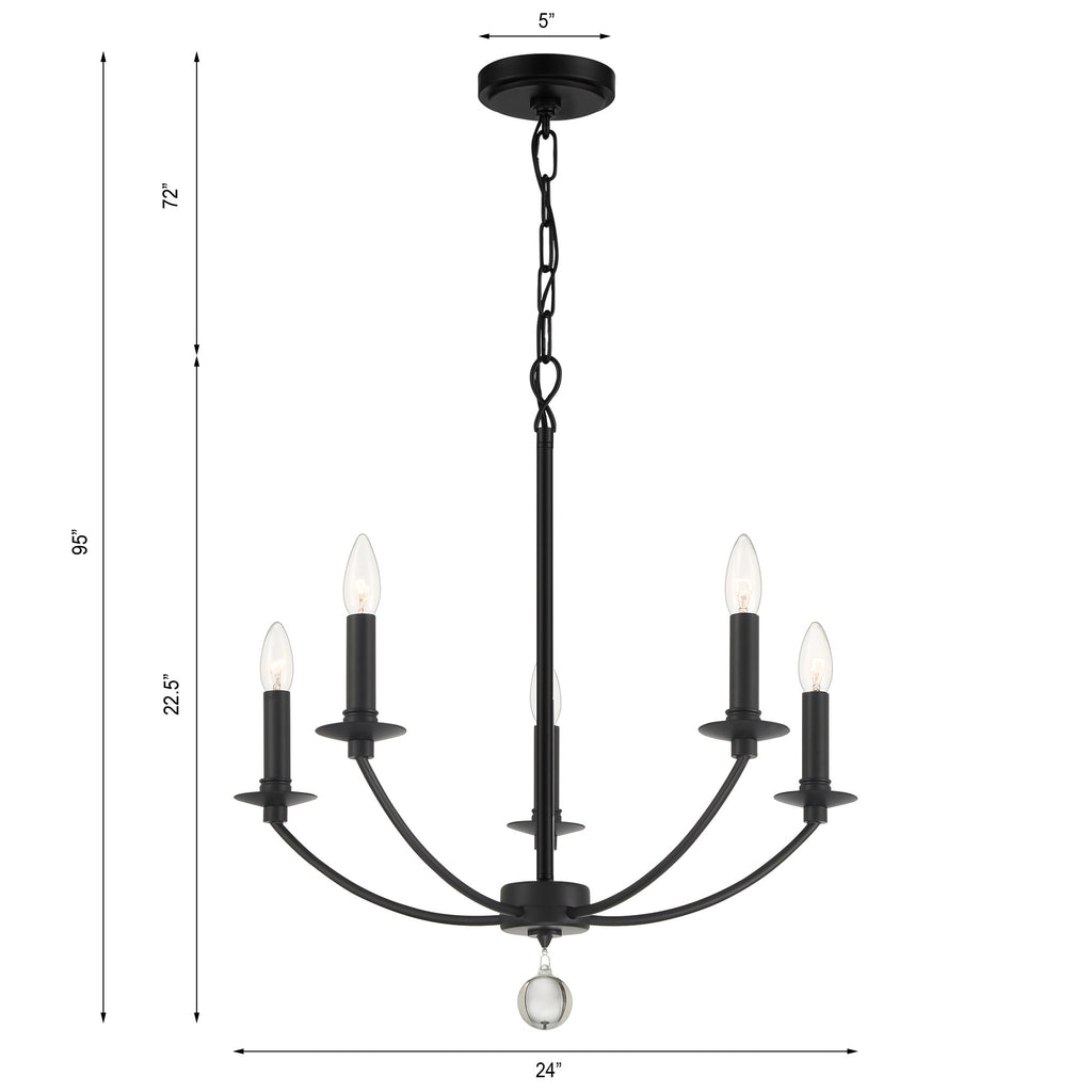 MIL-8005-BK Mila 5 Light Chandelier | Dimensions Image