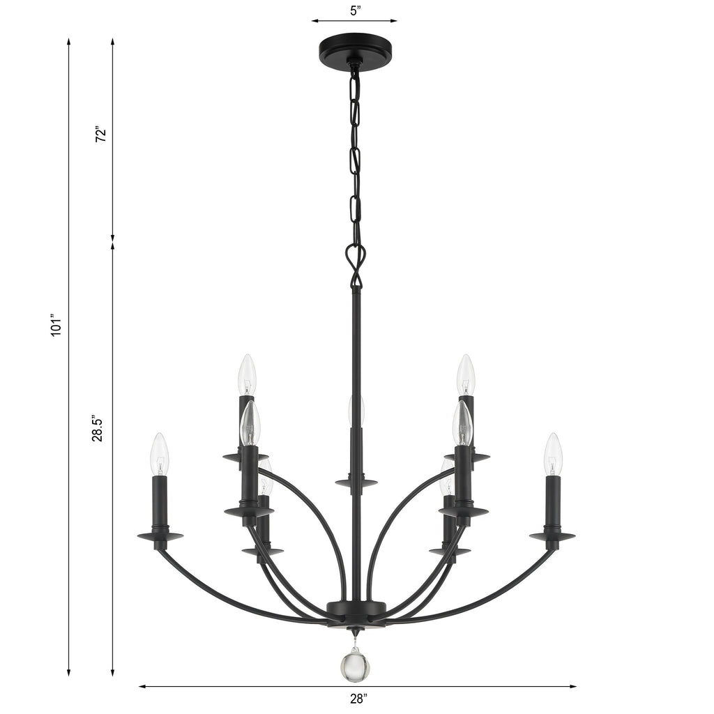 MIL-8009-BK Mila 9 Light Chandelier | Dimensions Image