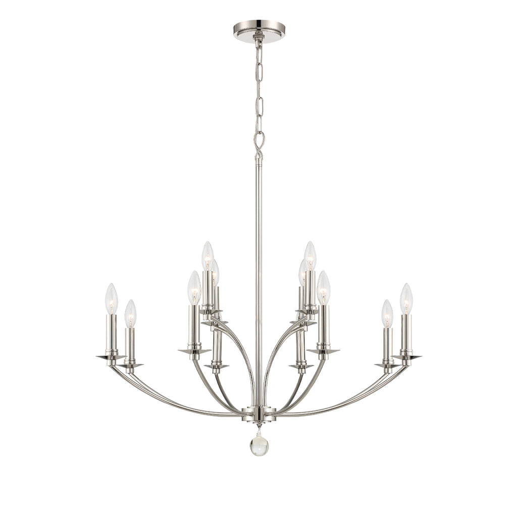 Crystorama Mila 32'' Chandelier in Polished Nickel - Front View