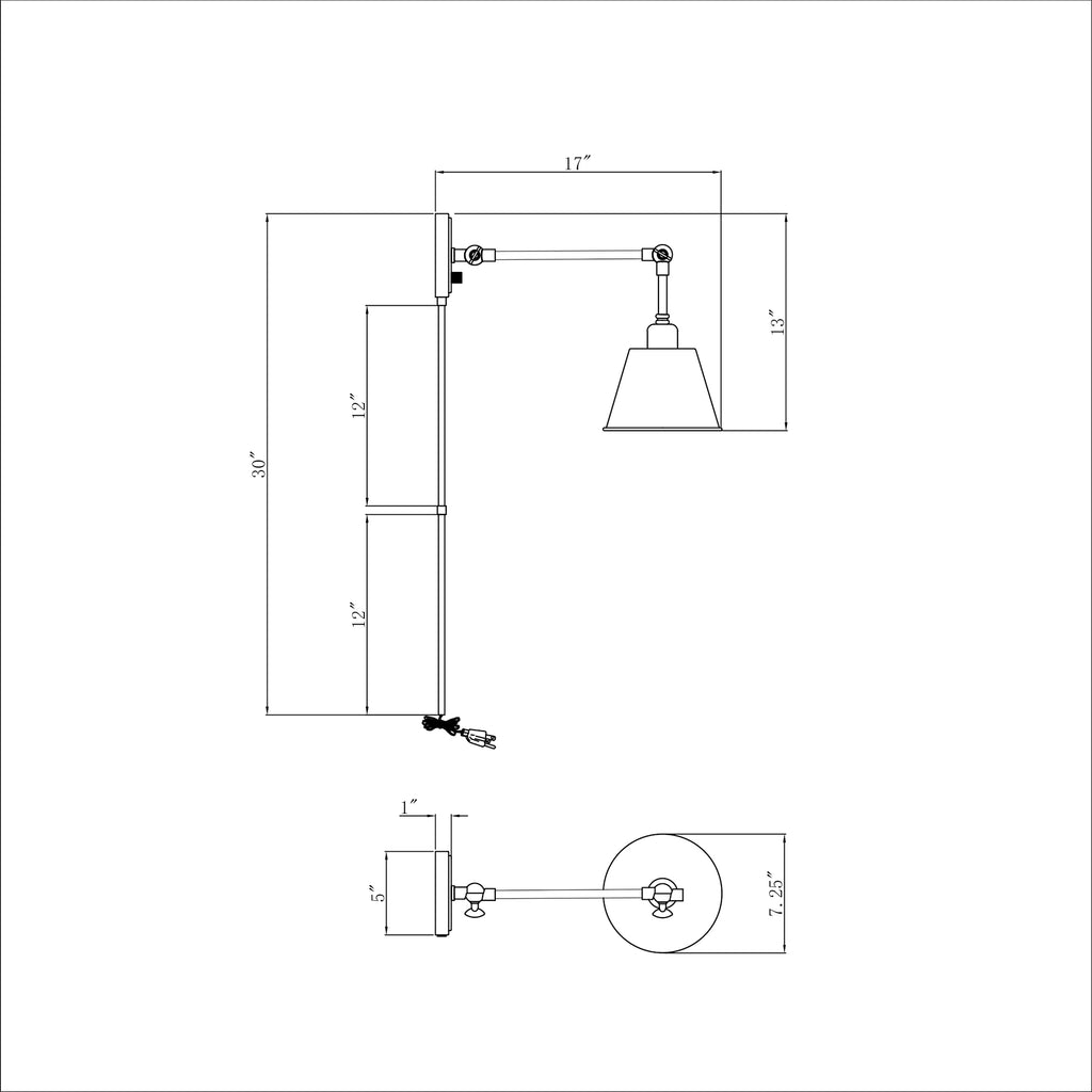 Crystorama Mitchell 7.25'' Task Sconce - Product Dimensions