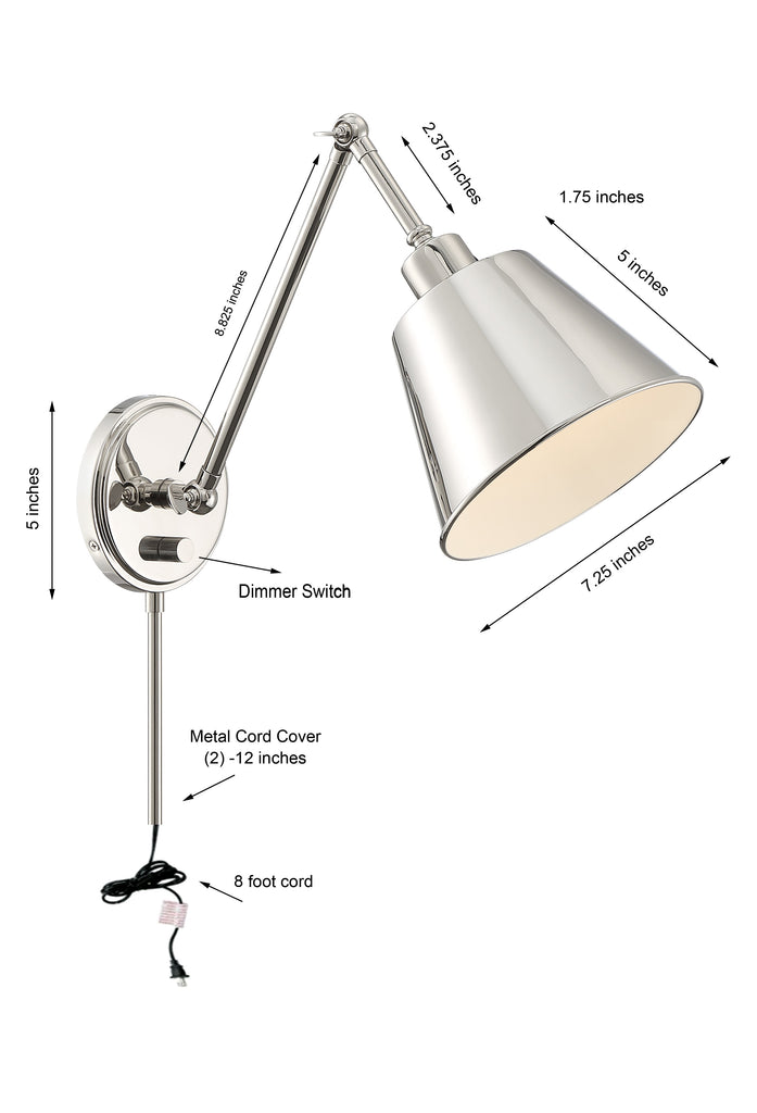 MIT-A8020-PN Mitchell 1 Light Task Sconce | Dimensions Image