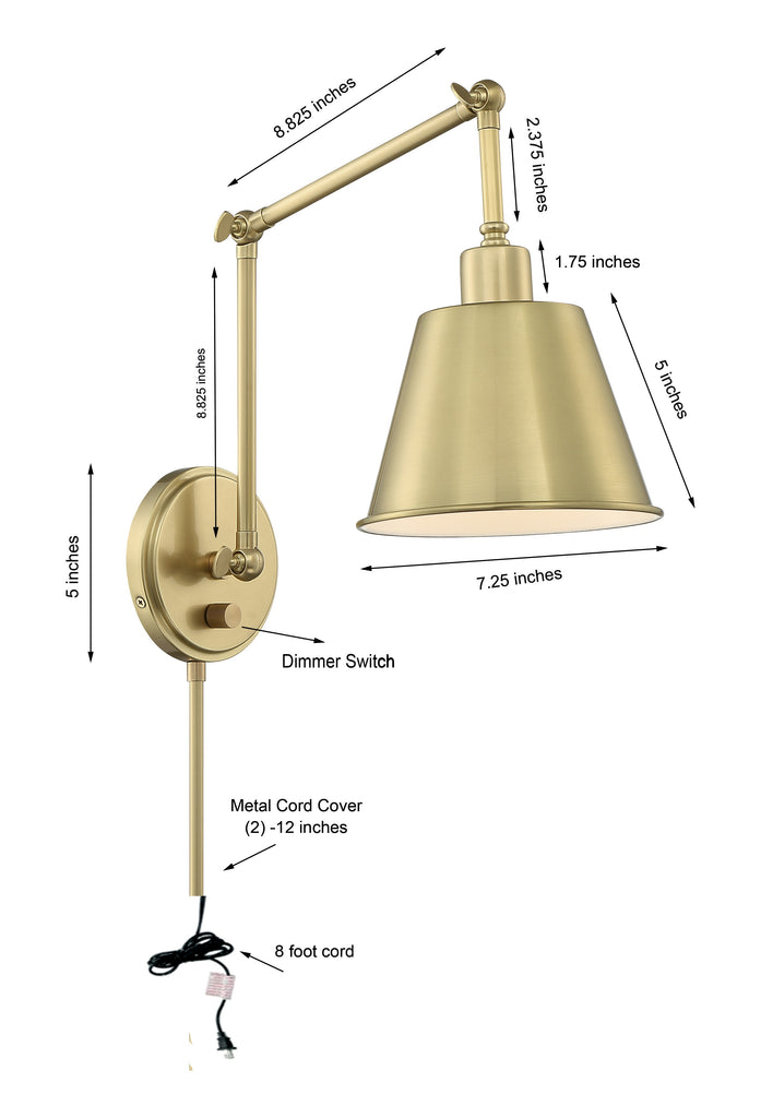 MIT-A8021-AG Mitchell 1 Light Task Sconce | Dimensions Image