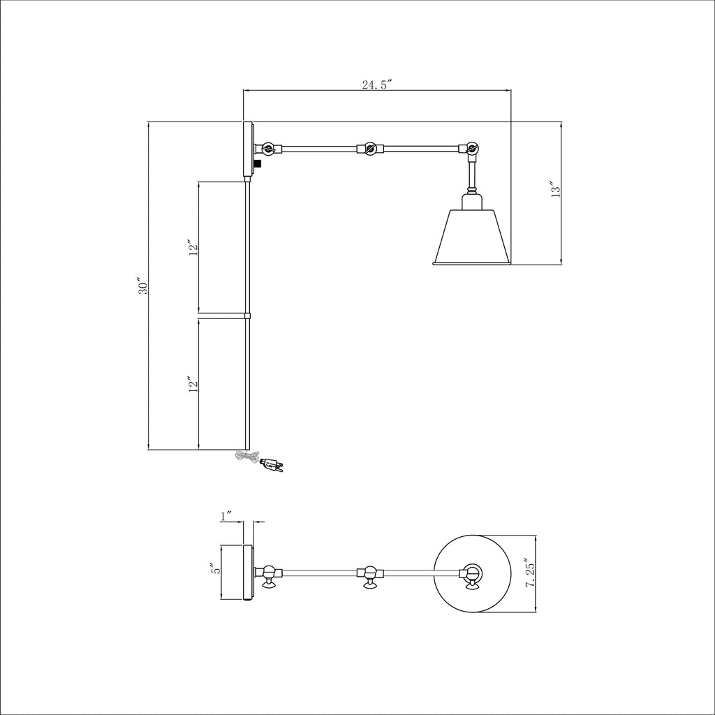 Crystorama Mitchell 7.25'' Task Sconce - Product Dimensions