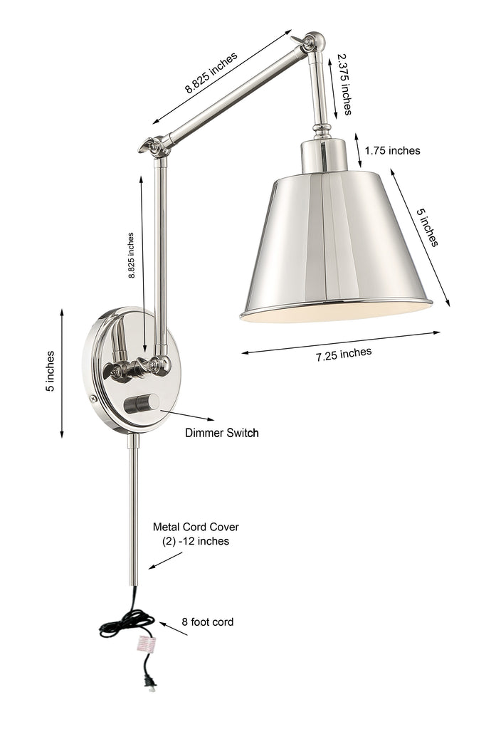 MIT-A8021-PN Mitchell 1 Light Task Sconce | Dimensions Image