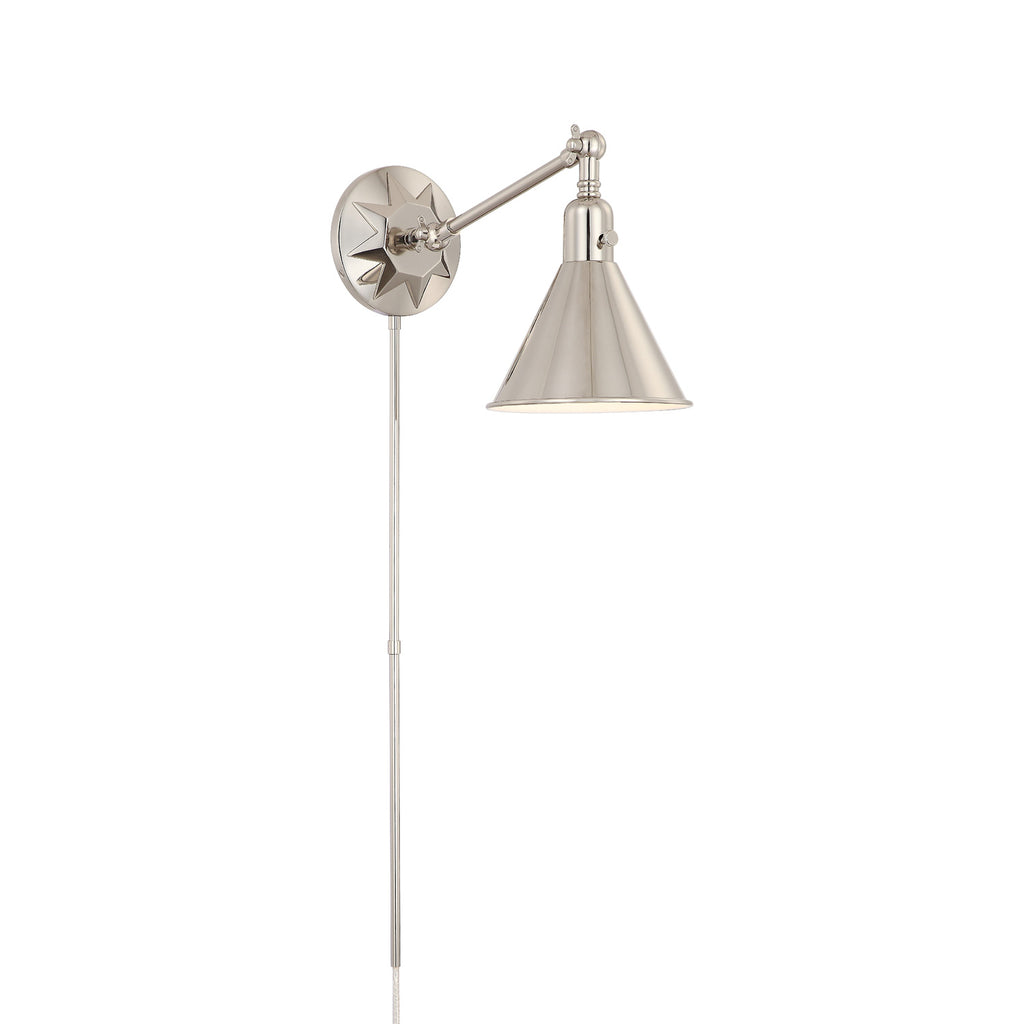 Crystorama Morgan 7'' Task Sconce in Polished Nickel - Front View