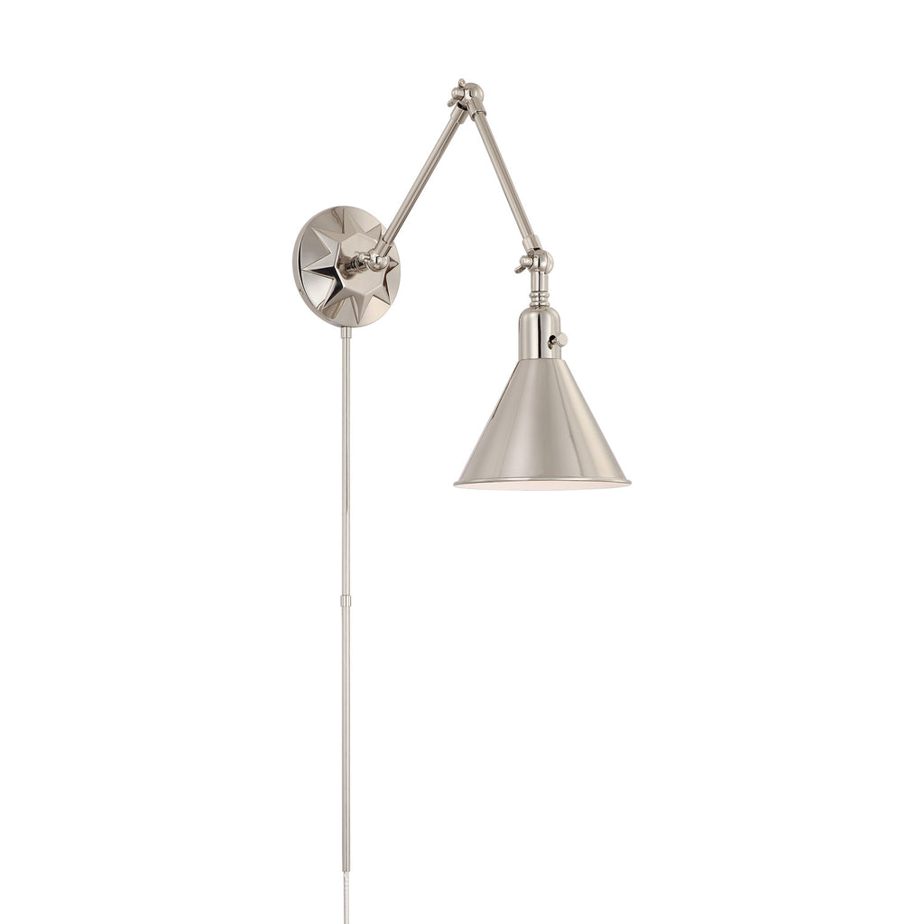 Crystorama Morgan 7'' Task Sconce in Polished Nickel - Front View