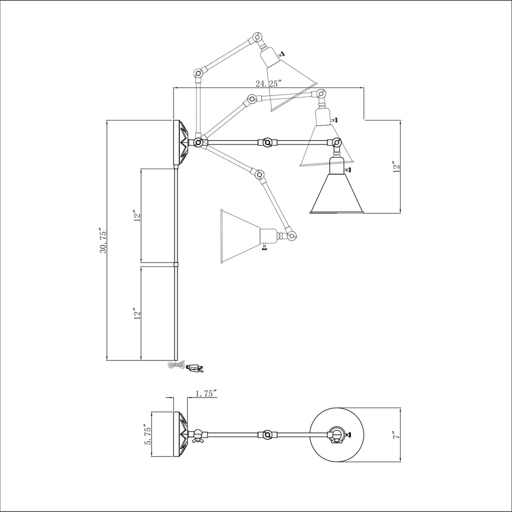 Crystorama-OPEN-BOX Morgan 1 Light Task Sconce - Product Dimensions
