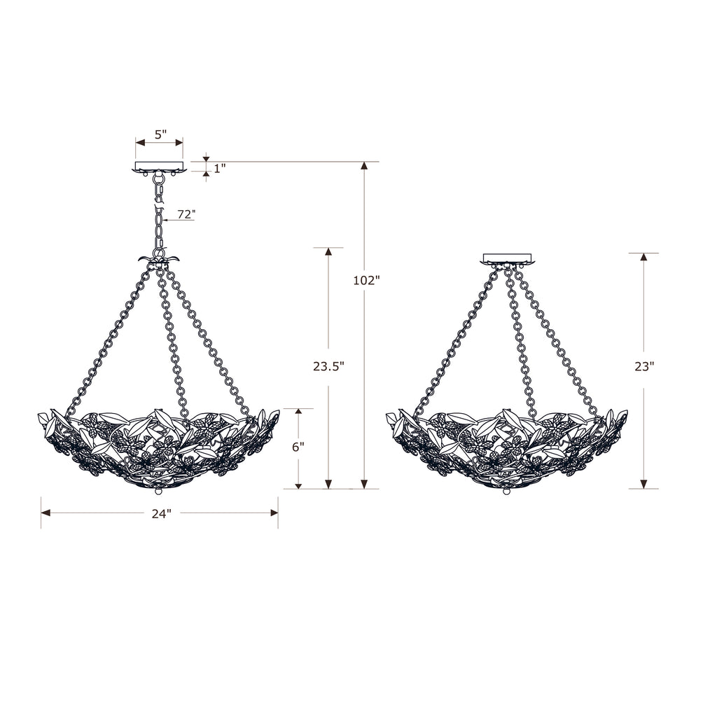 Crystorama Marselle 24'' Semi Flush Mount - Product Dimensions