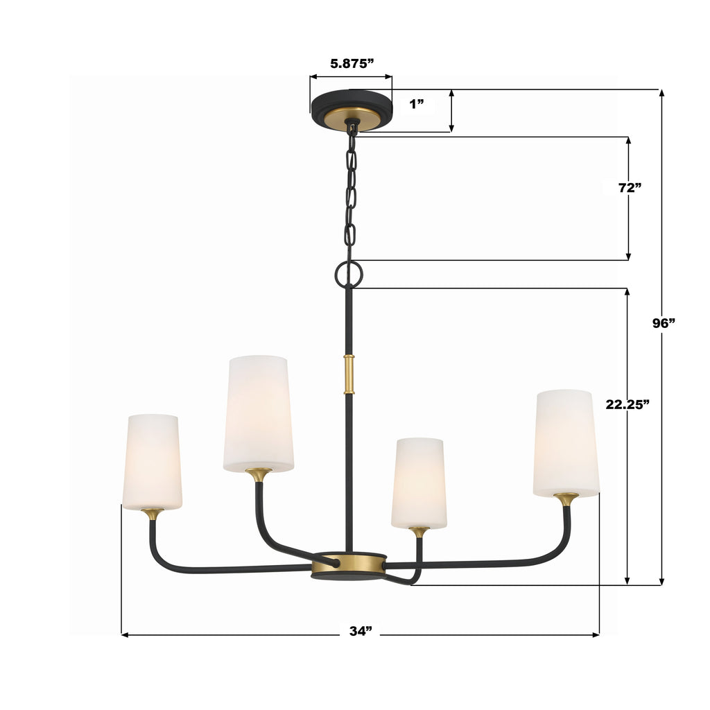 NIL-70015-BF-MG Niles 34'' Chandelier | Dimensions Image