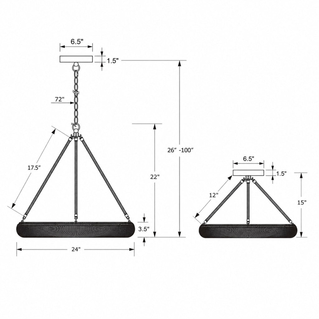 Crystorama Oakley 24'' Integrated LED Semi Flush Mount - Product Dimensions