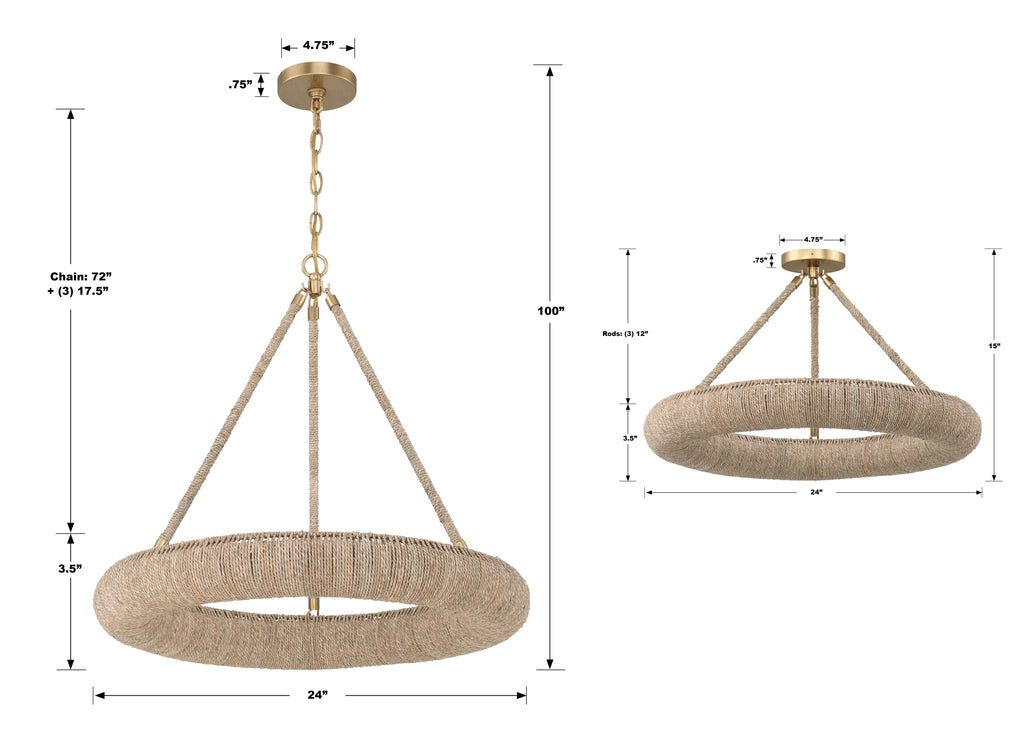 OAK-7536-SG Oakley Integrated LED Chandelier | Dimensions Image