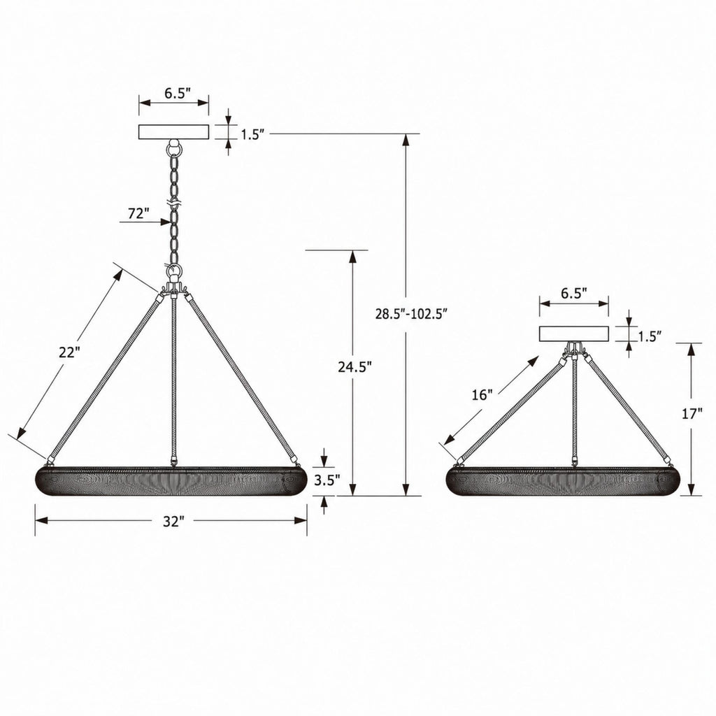 Crystorama Oakley 32'' Integrated LED Semi Flush Mount - Product Dimensions