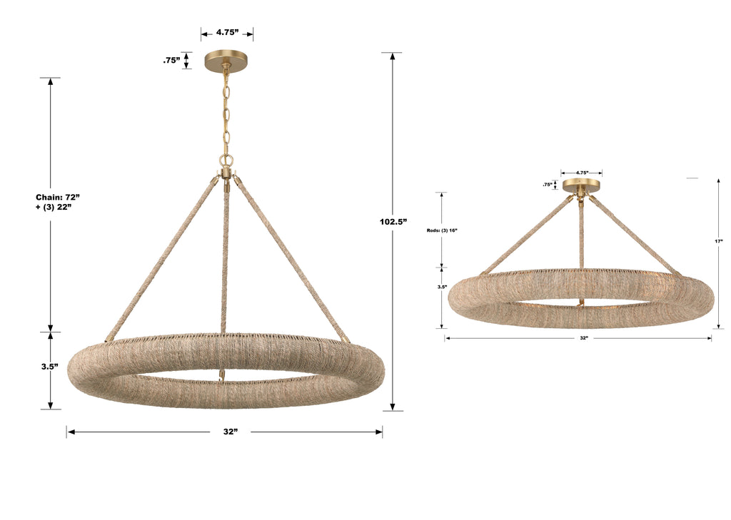 OAK-7538-SG_CEILING Oakley Integrated LED Semi Flush | Dimensions Image