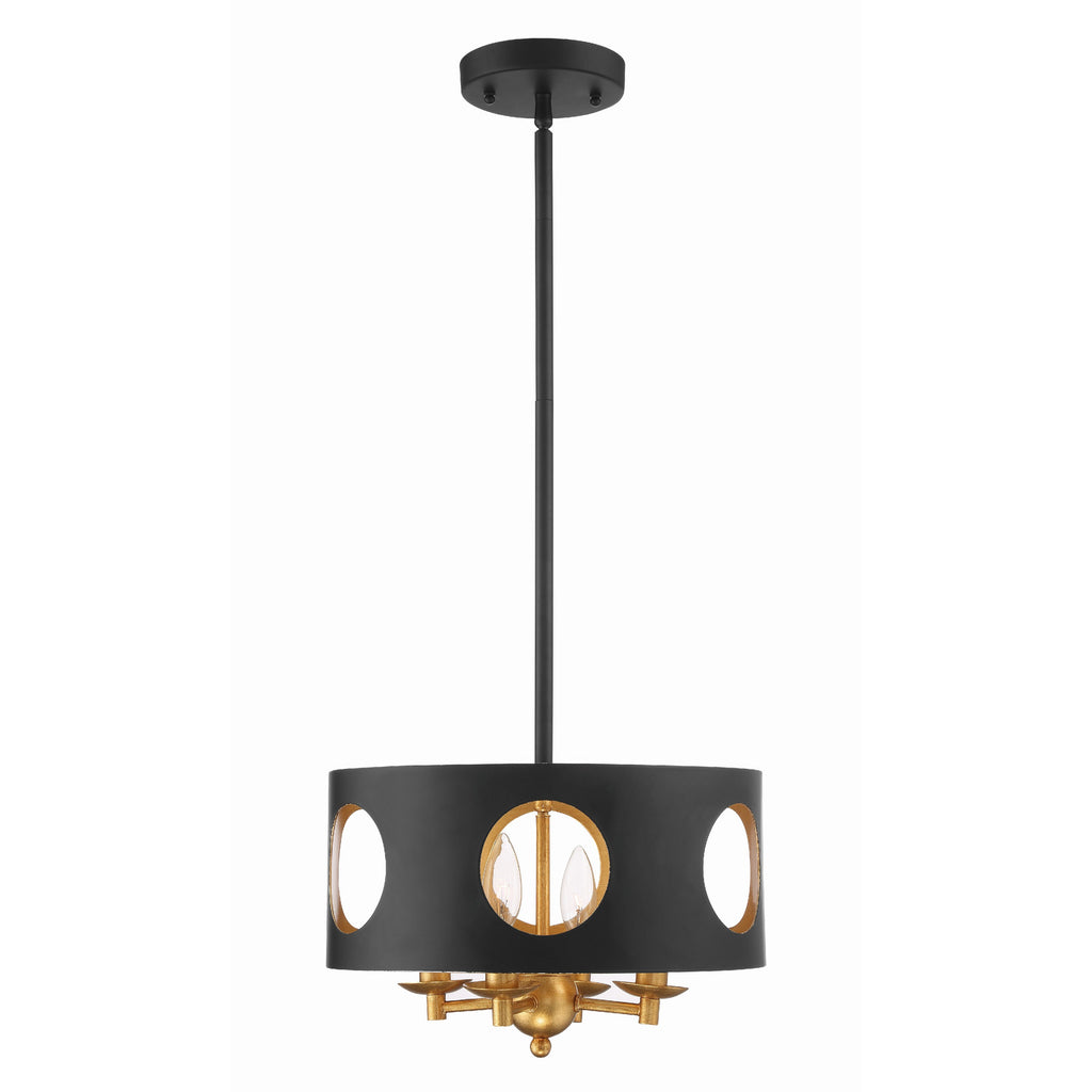 Crystorama Odelle 14'' Chandelier in Black + Antique Gold - Front View