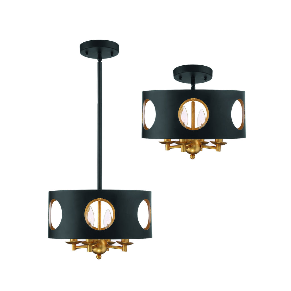 Crystorama Odelle 14'' Chandelier in Black + Antique Gold - Additional View