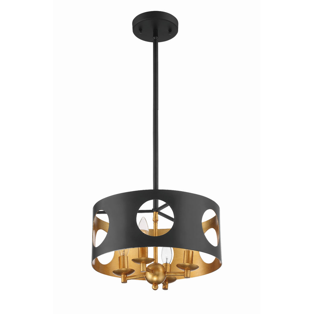 Crystorama Odelle 14'' Chandelier in Black + Antique Gold - Additional View