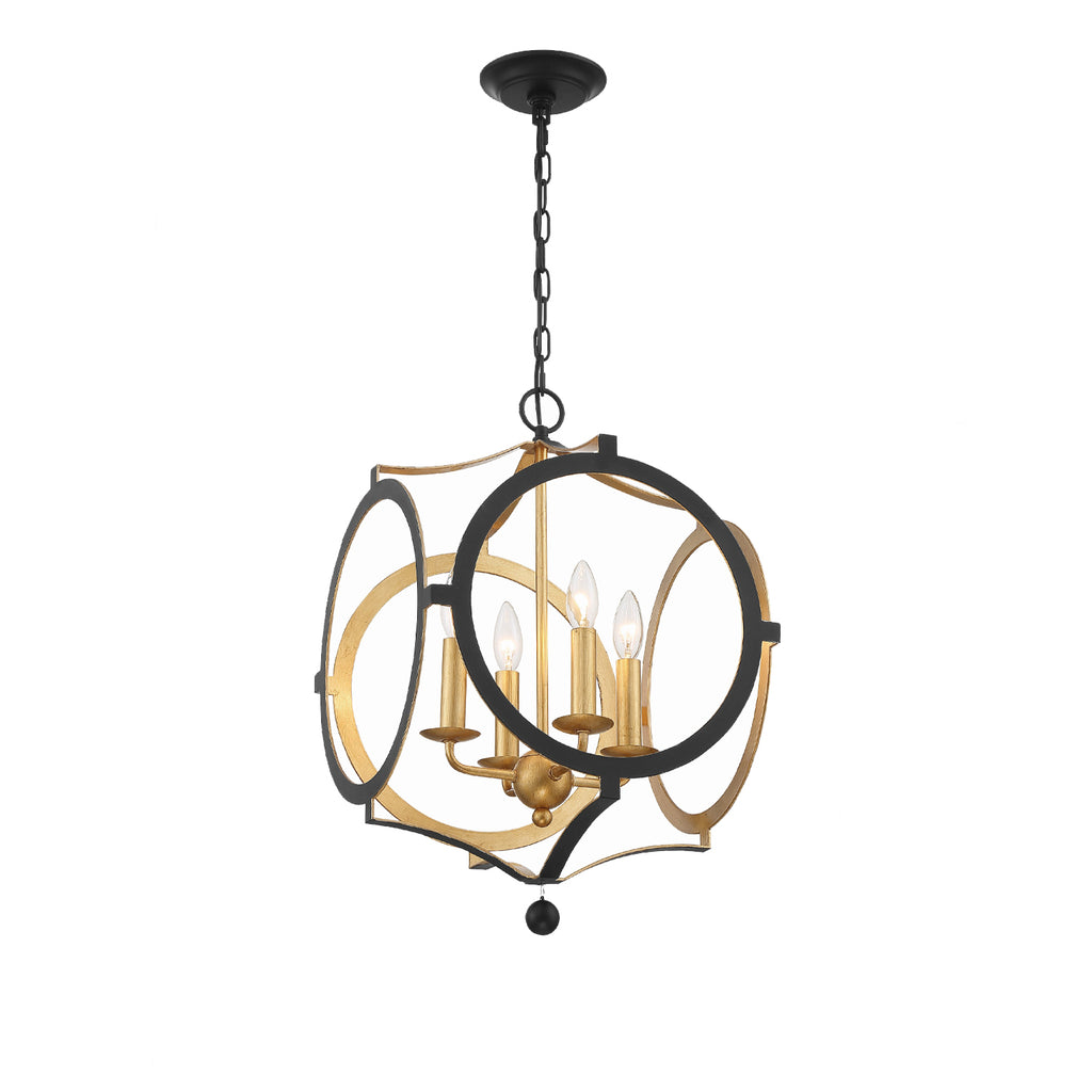 Crystorama Odelle 20'' Chandelier in Black + Antique Gold - Front View