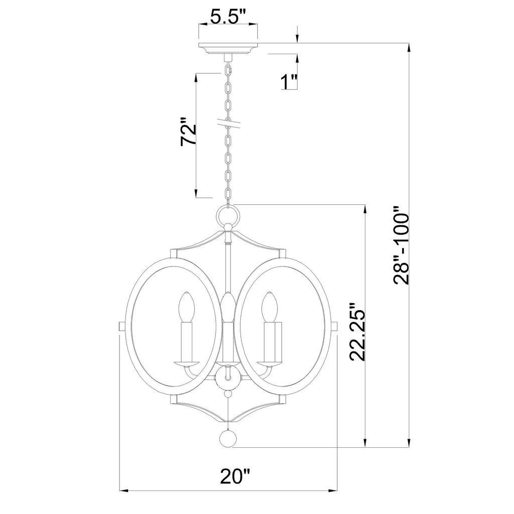 Crystorama Odelle 20'' Chandelier - Product Dimensions