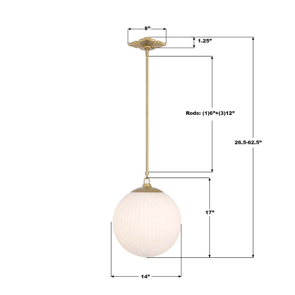 ORY-1007-AG-WH Orly 14'' Pendant | Dimensions Image