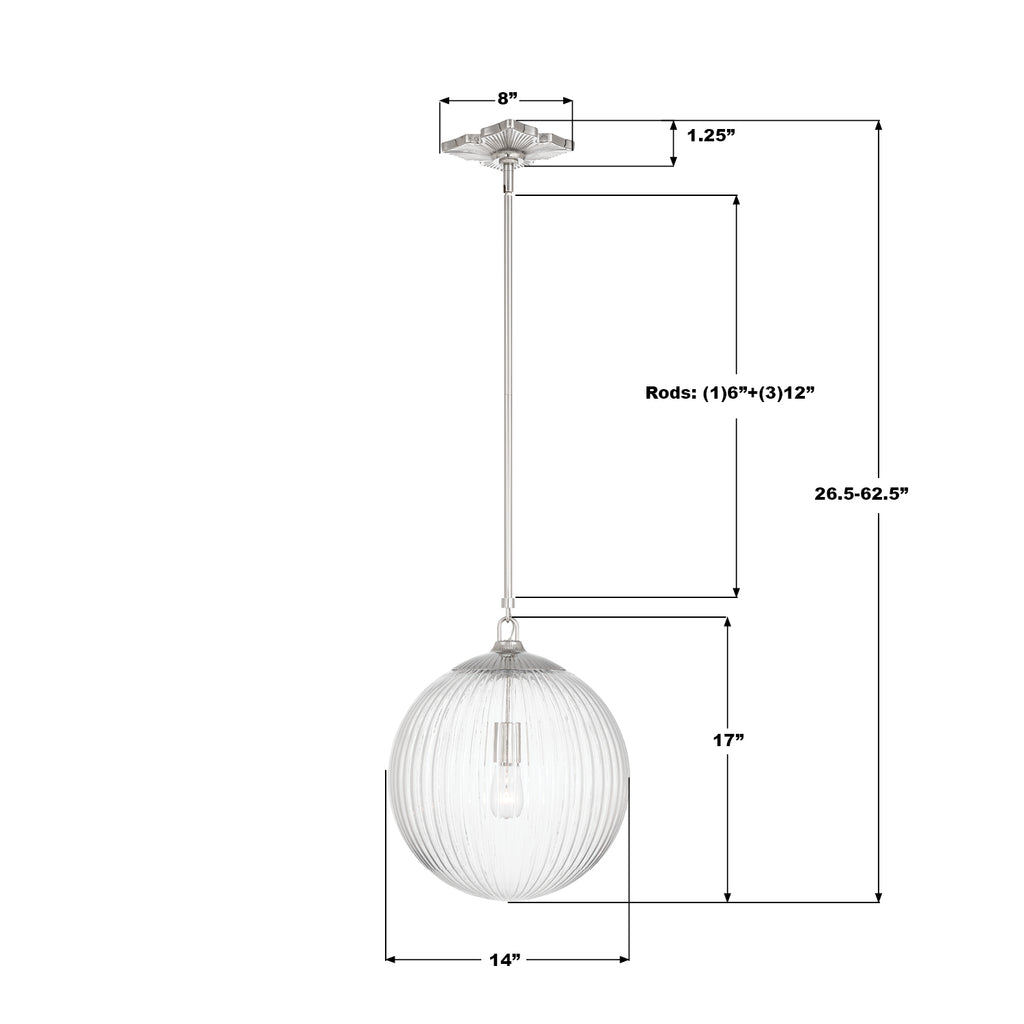 ORY-1007-PN-CL Orly 14'' Pendant | Dimensions Image