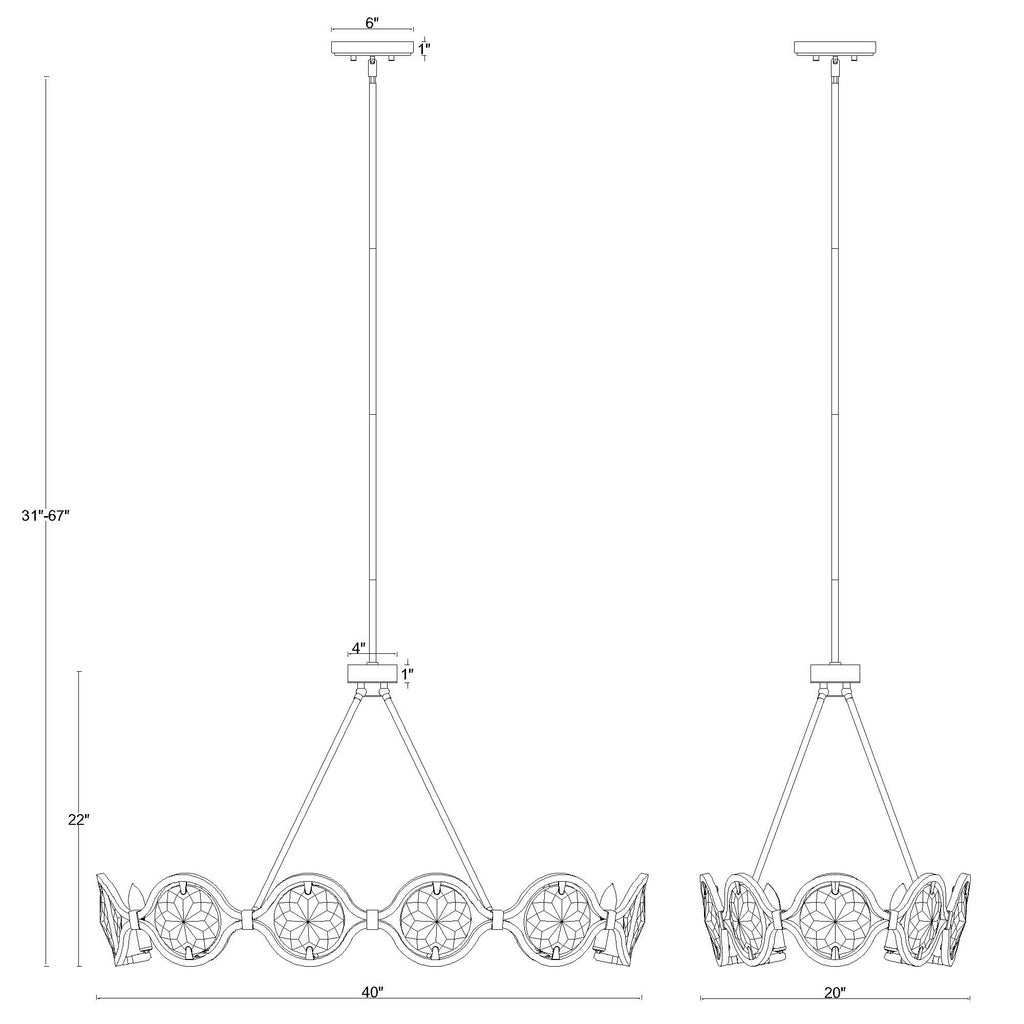 Crystorama Quincy 40'' Linear Chandelier - Product Dimensions