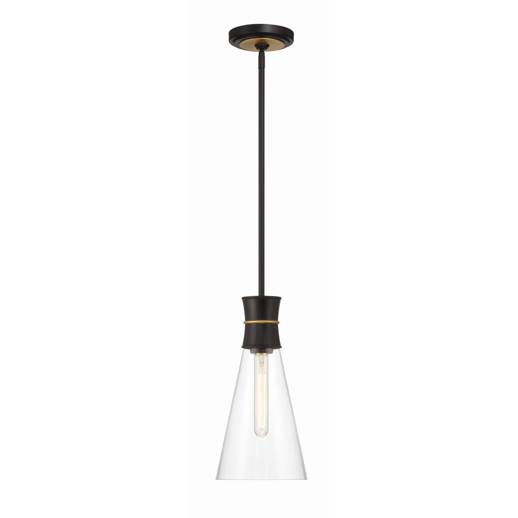 Crystorama Quinn 7'' Pendant in Matte Black + Textured Gold - Front View