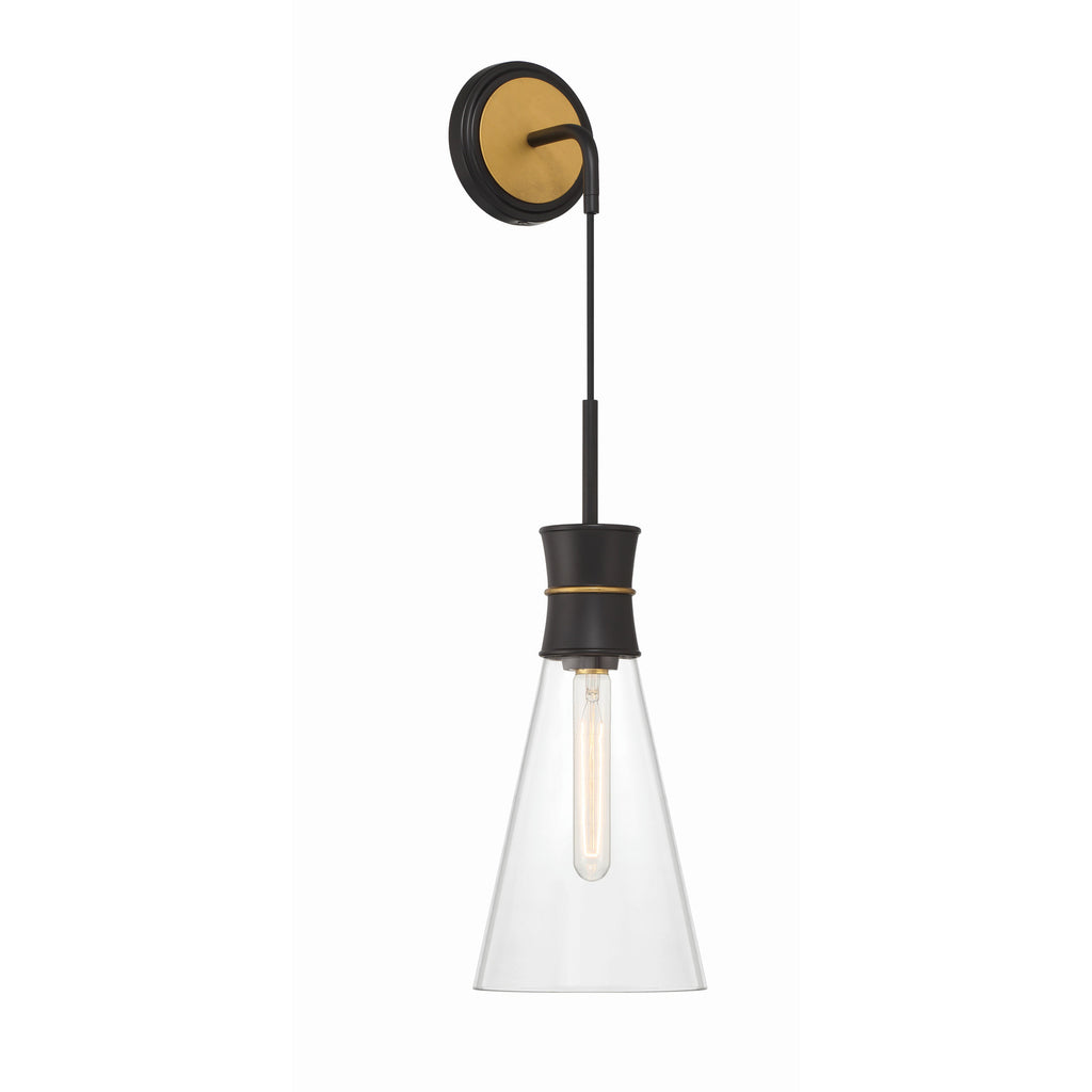 Crystorama Quinn 7'' Sconce in Matte Black + Textured Gold - Front View