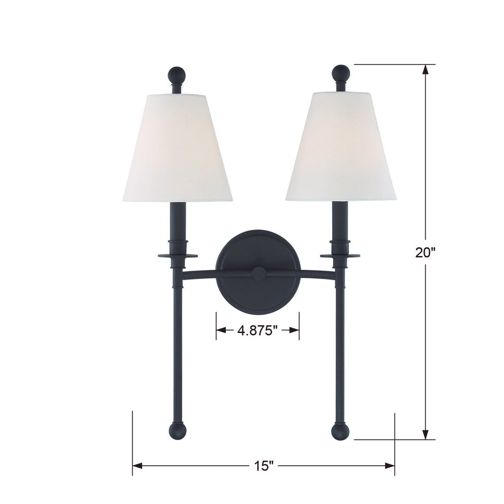 RIV-383-BF Riverdale 2 Light Sconce | Dimensions Image