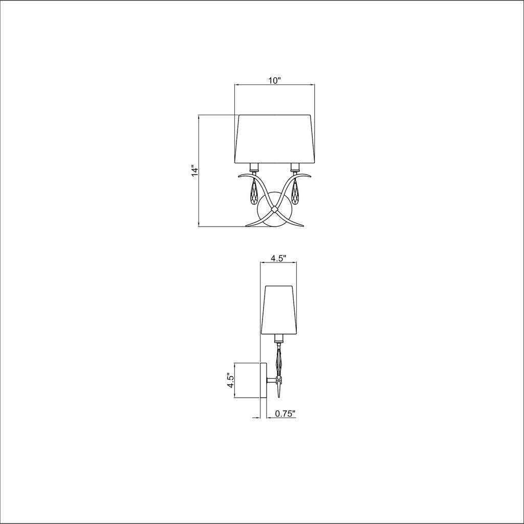 Crystorama Rollins 10'' Sconce - Product Dimensions