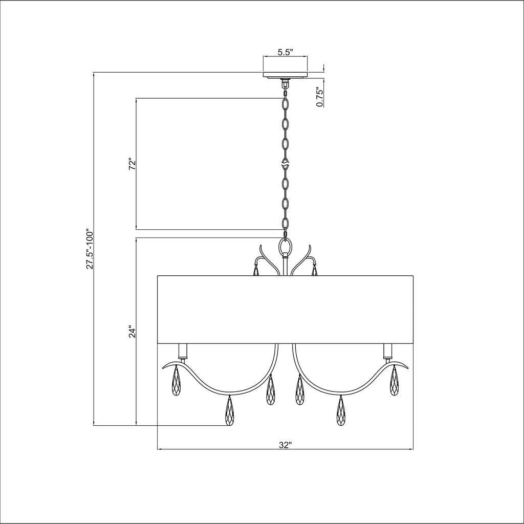 Crystorama Rollins 32'' Chandelier - Product Dimensions