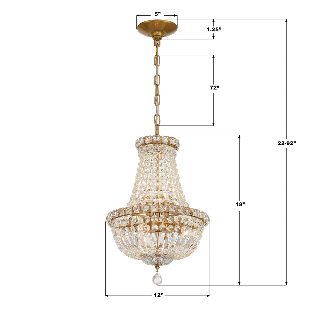 ROS-A1006-AG-CL-MWP Roslyn 12'' Chandelier | Dimensions Image