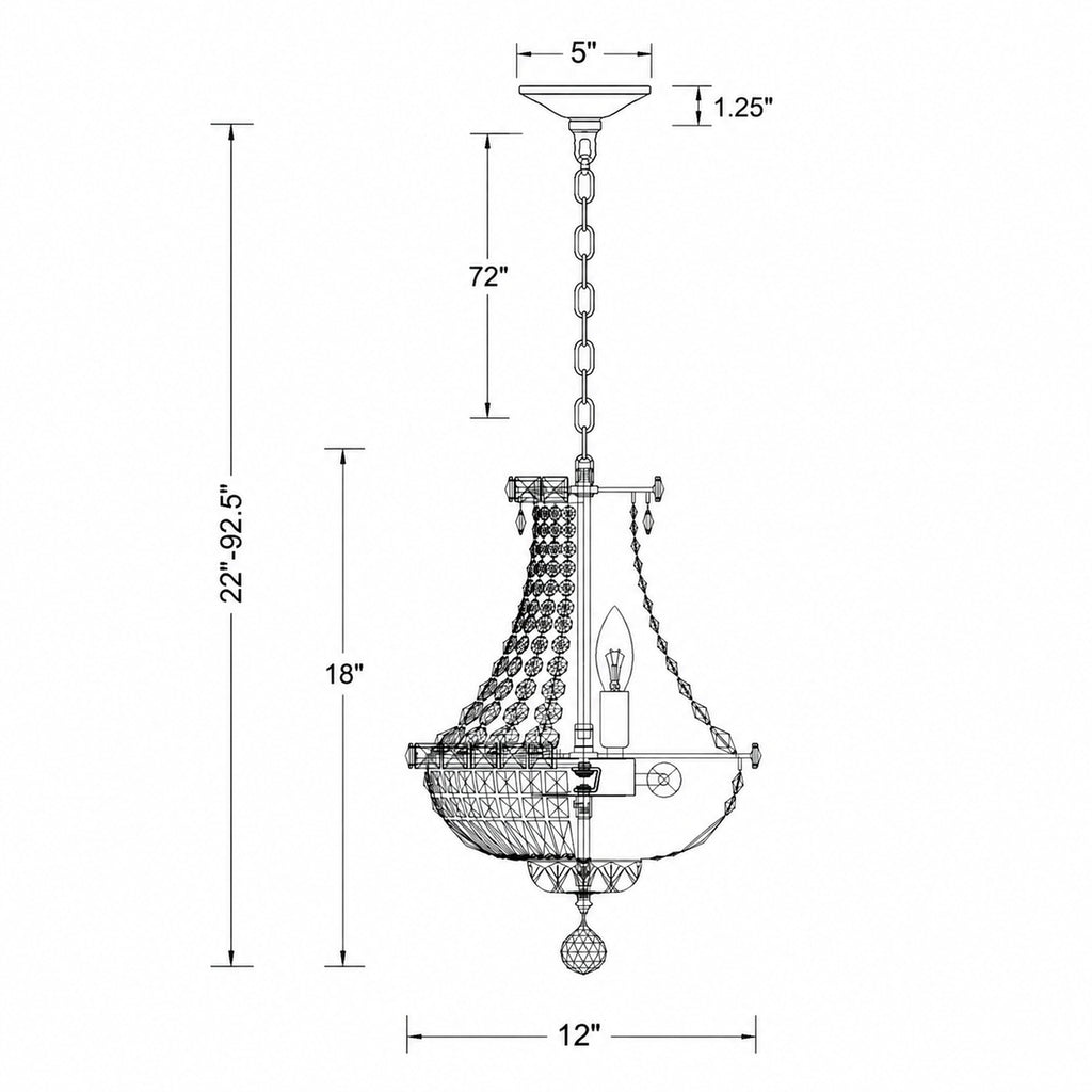 Crystorama Roslyn 12'' Chandelier - Product Dimensions