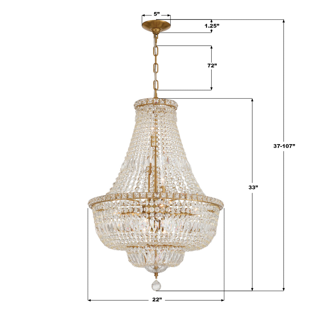 ROS-A1009-AG-CL-MWP Roslyn 22'' Chandelier | Dimensions Image