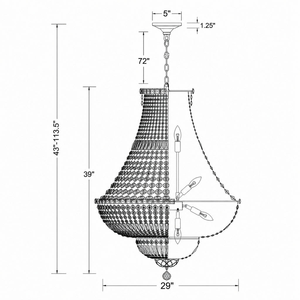 Crystorama Roslyn 28'' Chandelier - Product Dimensions