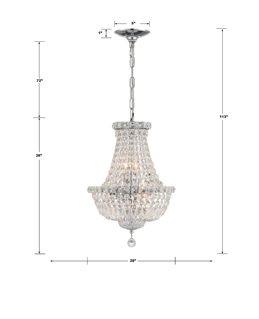 ROS-A1015-CH-CL-MWP Roslyn 15 Light Chandelier | Dimensions Image