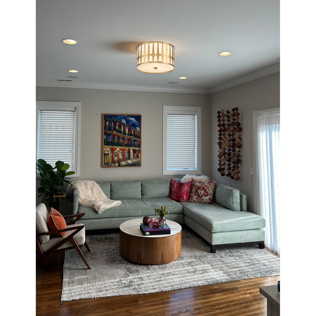 Crystorama Royston 18'' Flush Mount in Antique Gold - Lifestyle View
