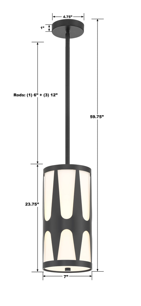 ROY-801-BK Royston 1 Light Mini Pendant | Dimensions Image