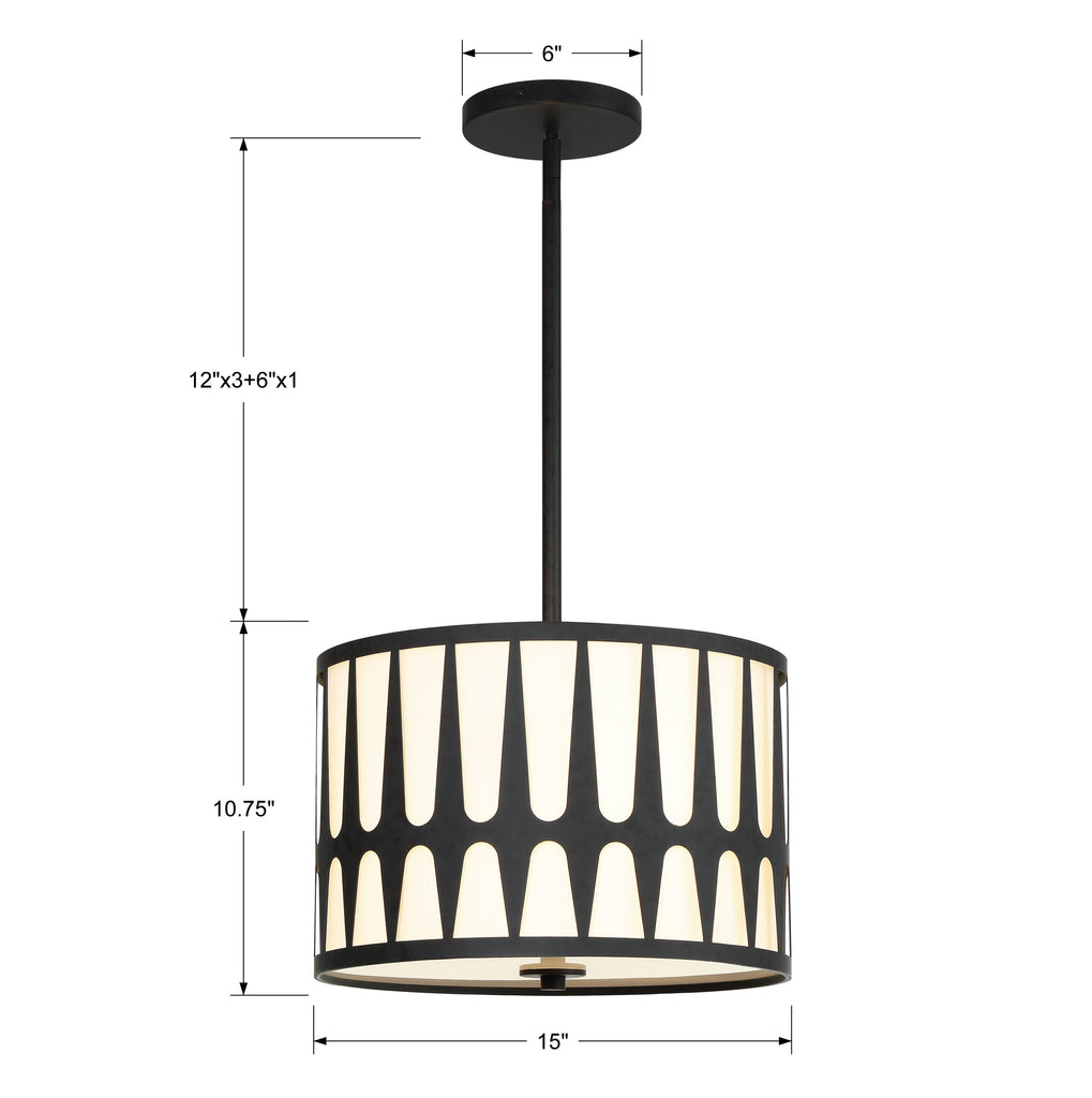 ROY-803-BK Royston 3 Light Pendant | Dimensions Image