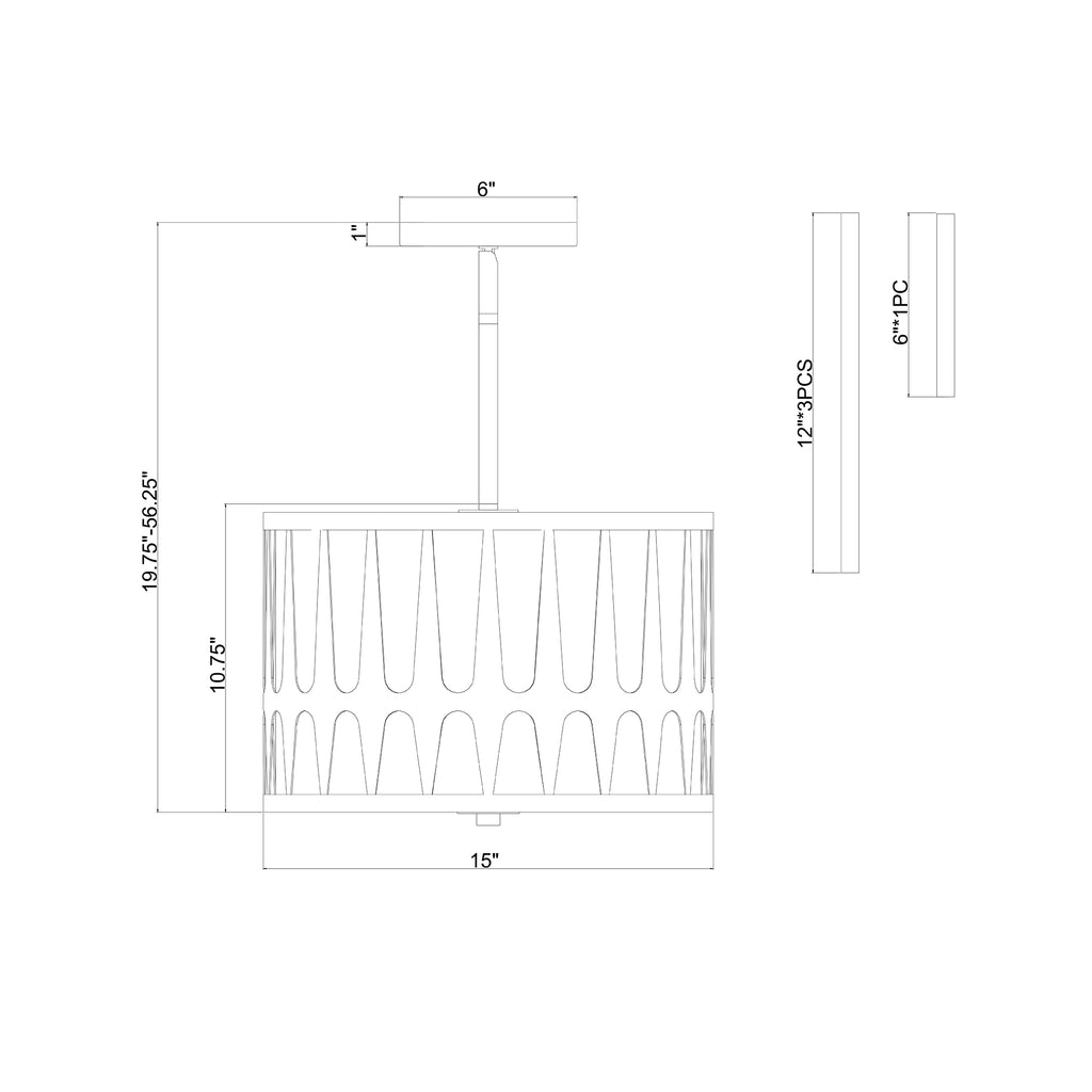 Crystorama Royston 15'' Pendant - Product Dimensions