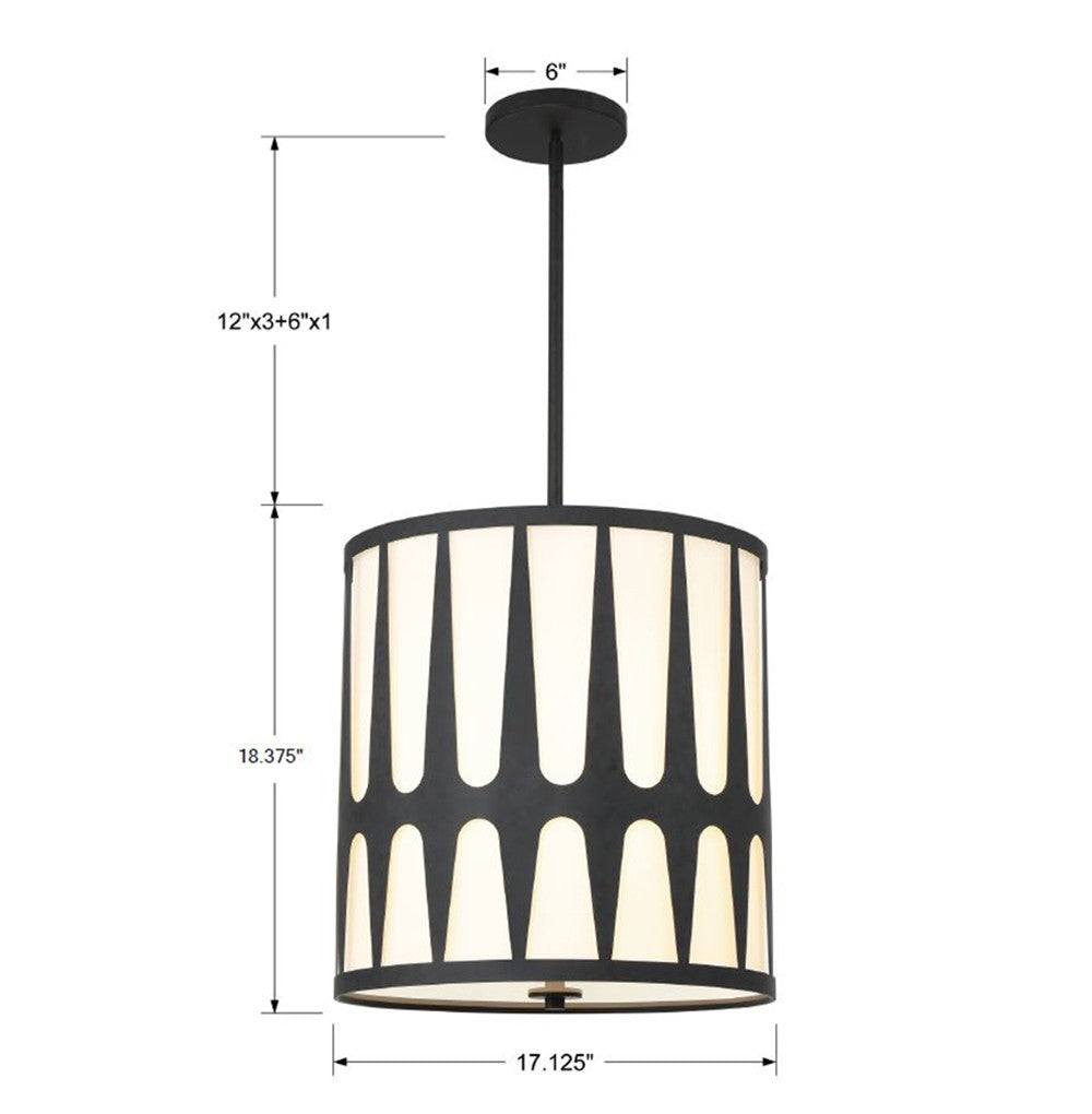 ROY-805-BK Royston 4 Light Pendant | Dimensions Image