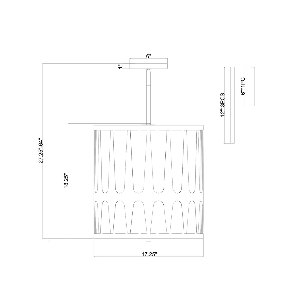 Crystorama Royston 17'' Pendant - Product Dimensions