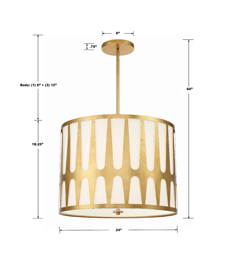 ROY-809-GA Royston 5 Light Pendant | Dimensions Image