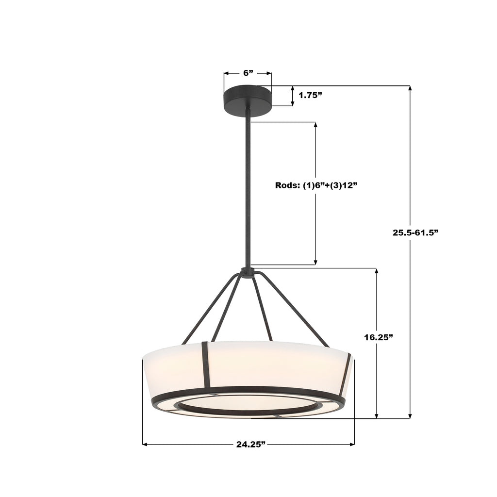 RYC-8106-CZ Royce 24.25'' Integrated LED Pendant | Dimensions Image