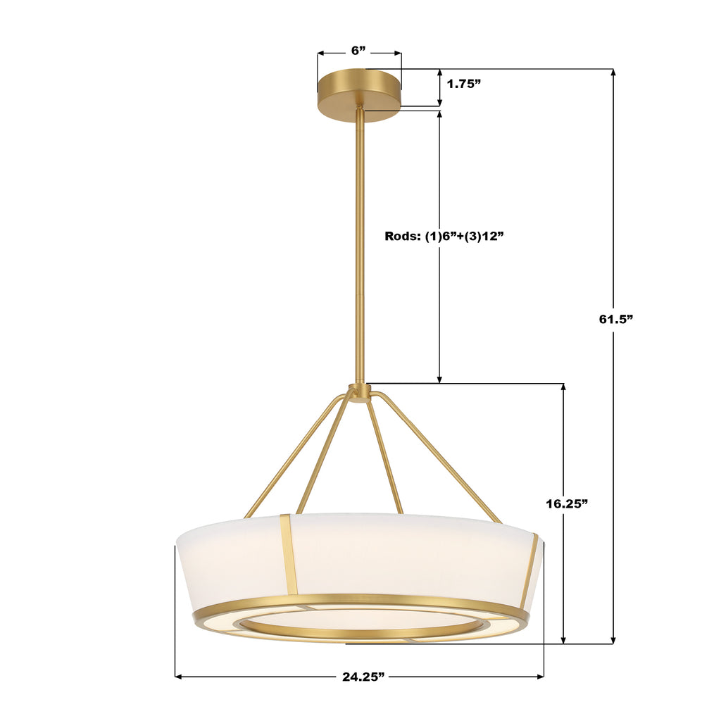 RYC-8106-LG Royce 24.25'' Integrated LED Pendant | Dimensions Image
