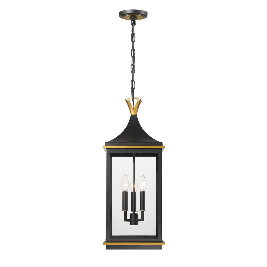 Crystorama Simpson 10'' Outdoor Pendant in Matte Black + Textured Gold - Additional View
