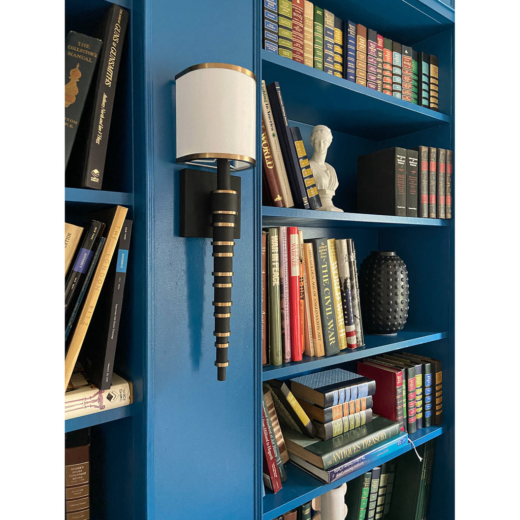 Crystorama Sloane 5'' Sconce in Vibrant Gold + Black Forged - Lifestyle View