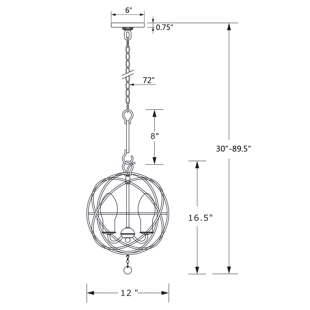 Crystorama Solaris 12'' Outdoor Chandelier - Product Dimensions