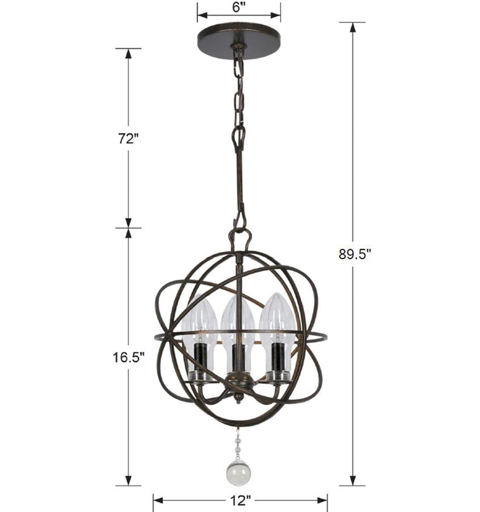 SOL-9325-EB Solaris 3 Light Outdoor Chandelier | Dimensions Image