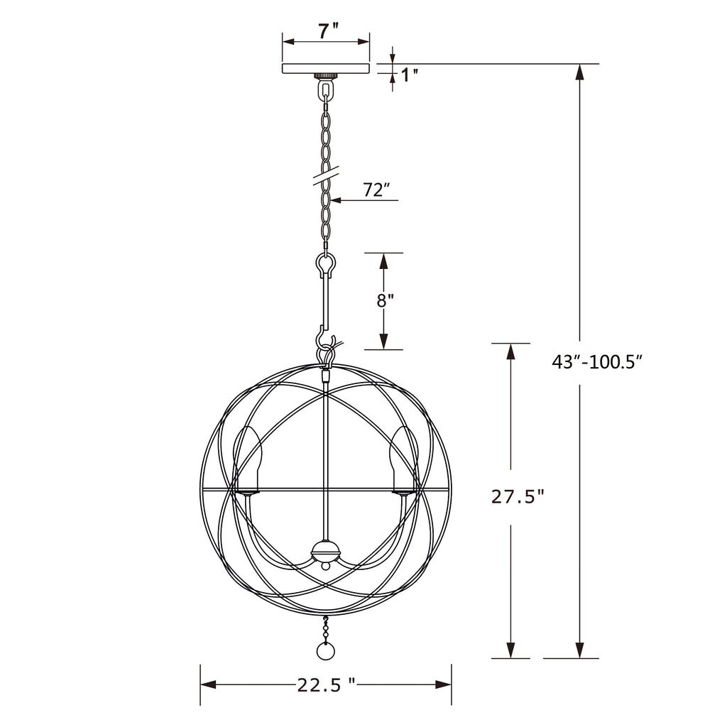 Crystorama Solaris 22.5'' Outdoor Chandelier - Product Dimensions